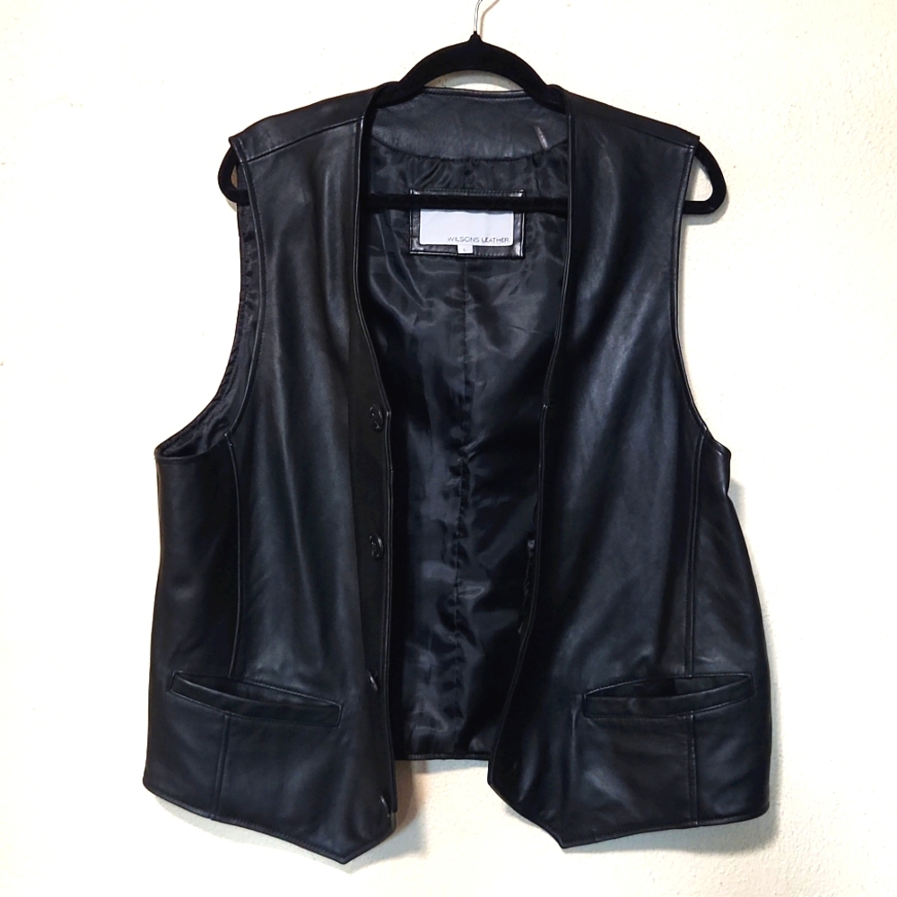 Wilsons Genuine Leather Black Vest Men's Large LIKE NEW! - Picture 2 of 13